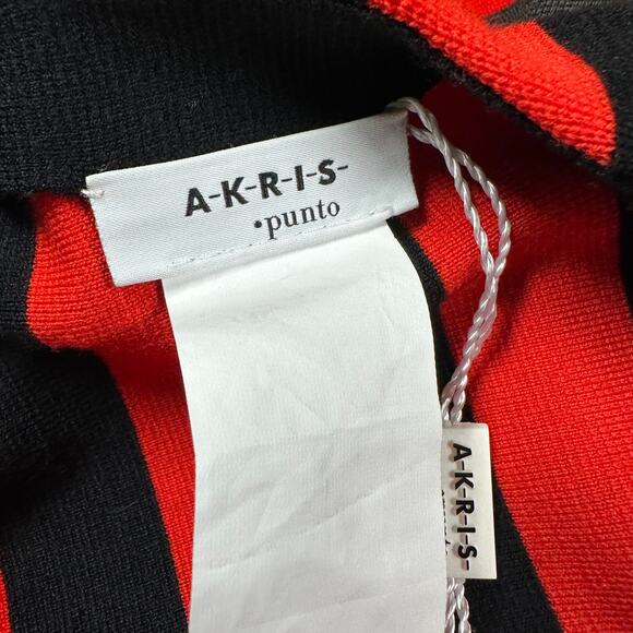 Akris Punto Red Grey Black Striped Wool Blend Cardigan Women's Size 16 NWT - Picture 3 of 7
